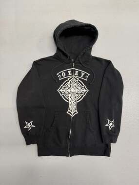 Y2K Ozzy Osbourne Prince of Darkness Celtic Cross Zip-Up Hoodie